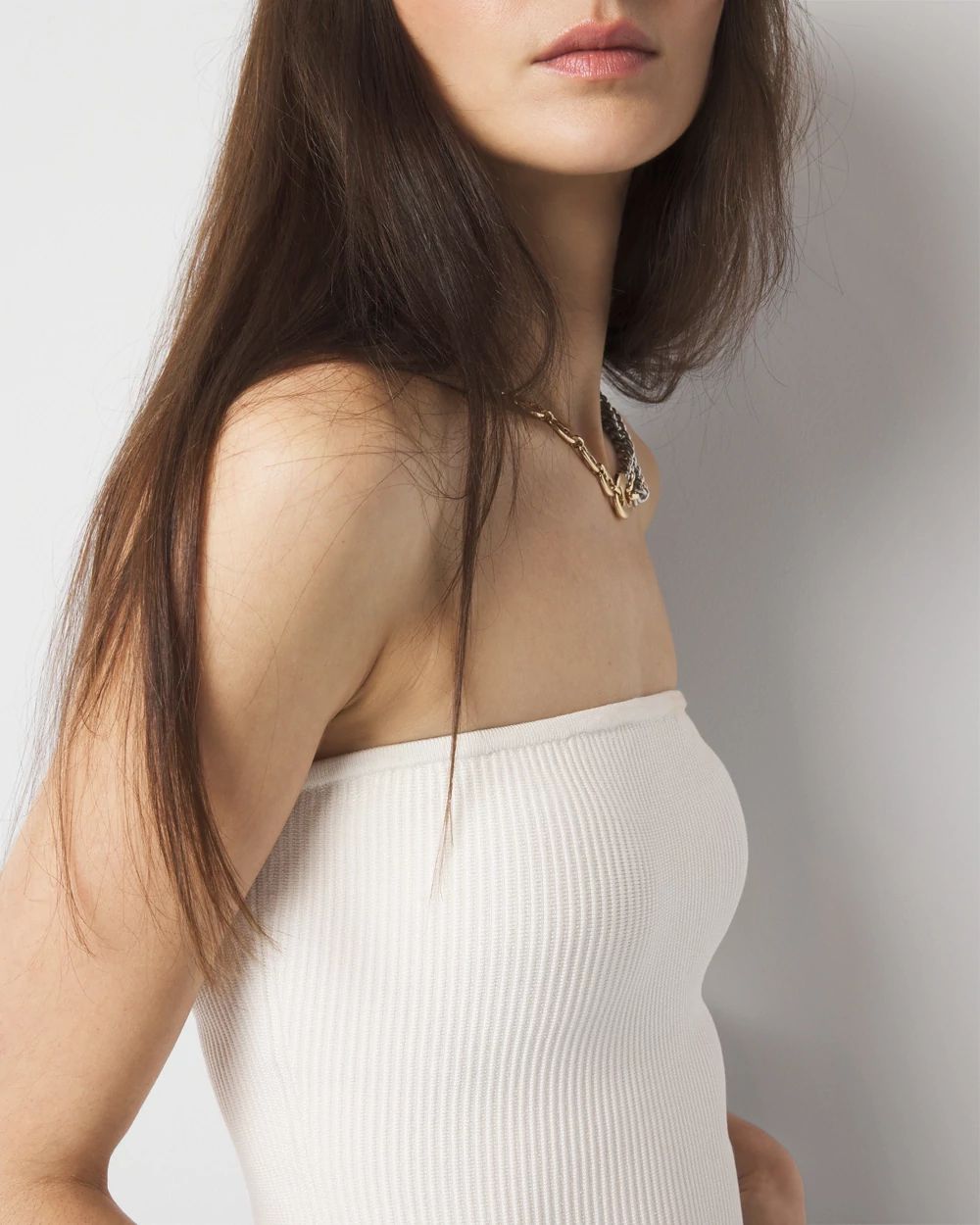 MONOHA 韓国 Button tube knit top WHBM FORME™ Sculpt Stretch Sweater Tube Top | White House